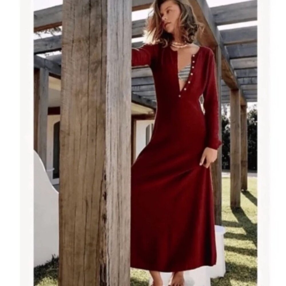 Free People Beach El Topo Sweater Maxi Dress \\ Size Small // Wild Garnet Red